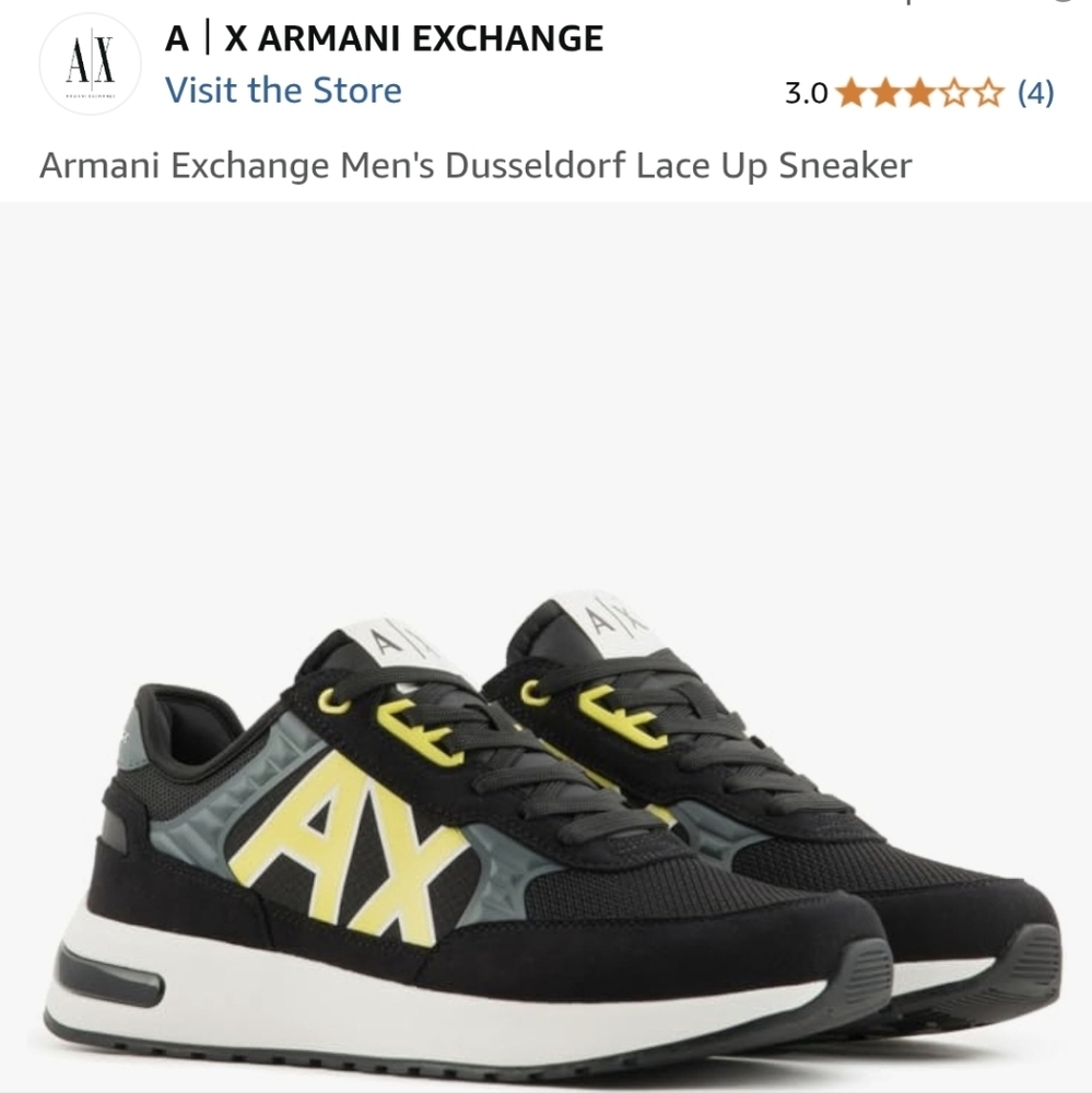 Armani Exchange Black and Yellow Men's Sneakers with Sporty Design Size 11